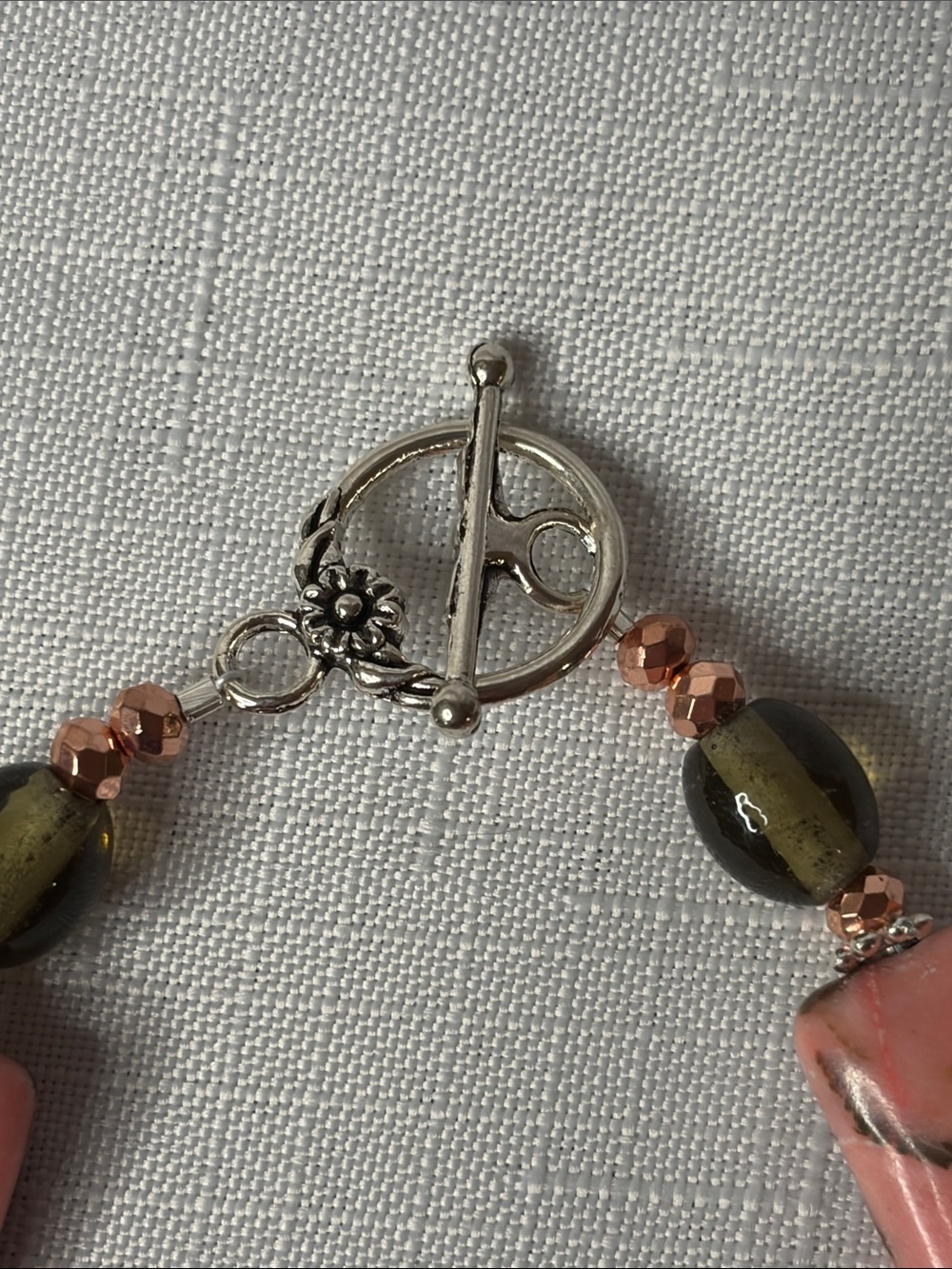 Handcrafted Pink Opal and Glass Bracelet - Picture 2 of 4